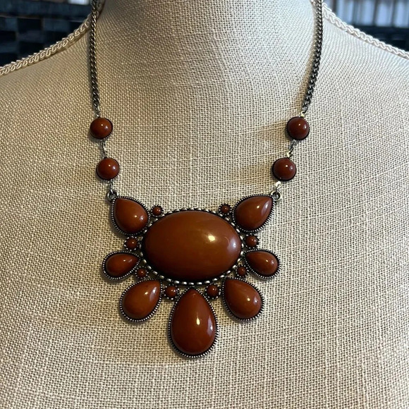 Brown Beaded Statement Necklace - Picture 3 of 7